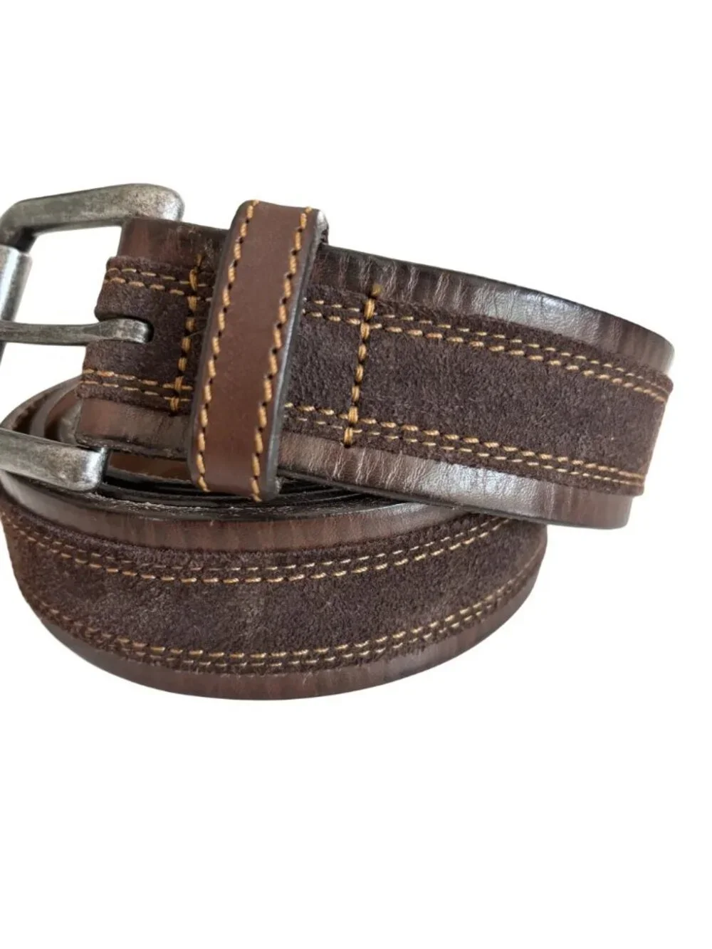 JOHNSTON & MURPHY Stitched Suede Overlay Brown Leather Belt MEN'S 38